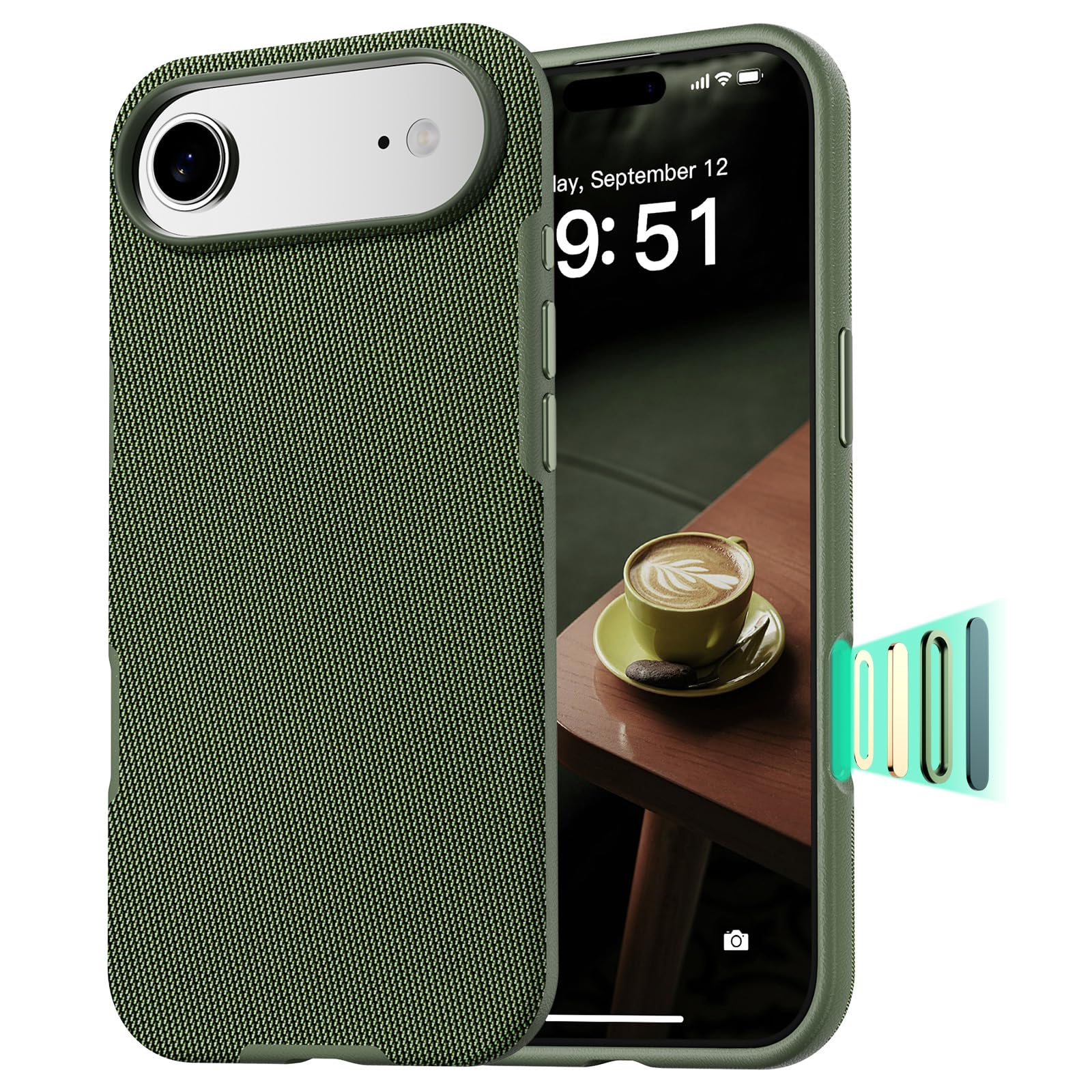 vnnink Magnetic for iPhone Air Case (Compatible with MagSafe) (Camera Control Button) Technical Fabric Nylon Phone Case for iPhone Air, Shockproof Military Drop Protection,Green