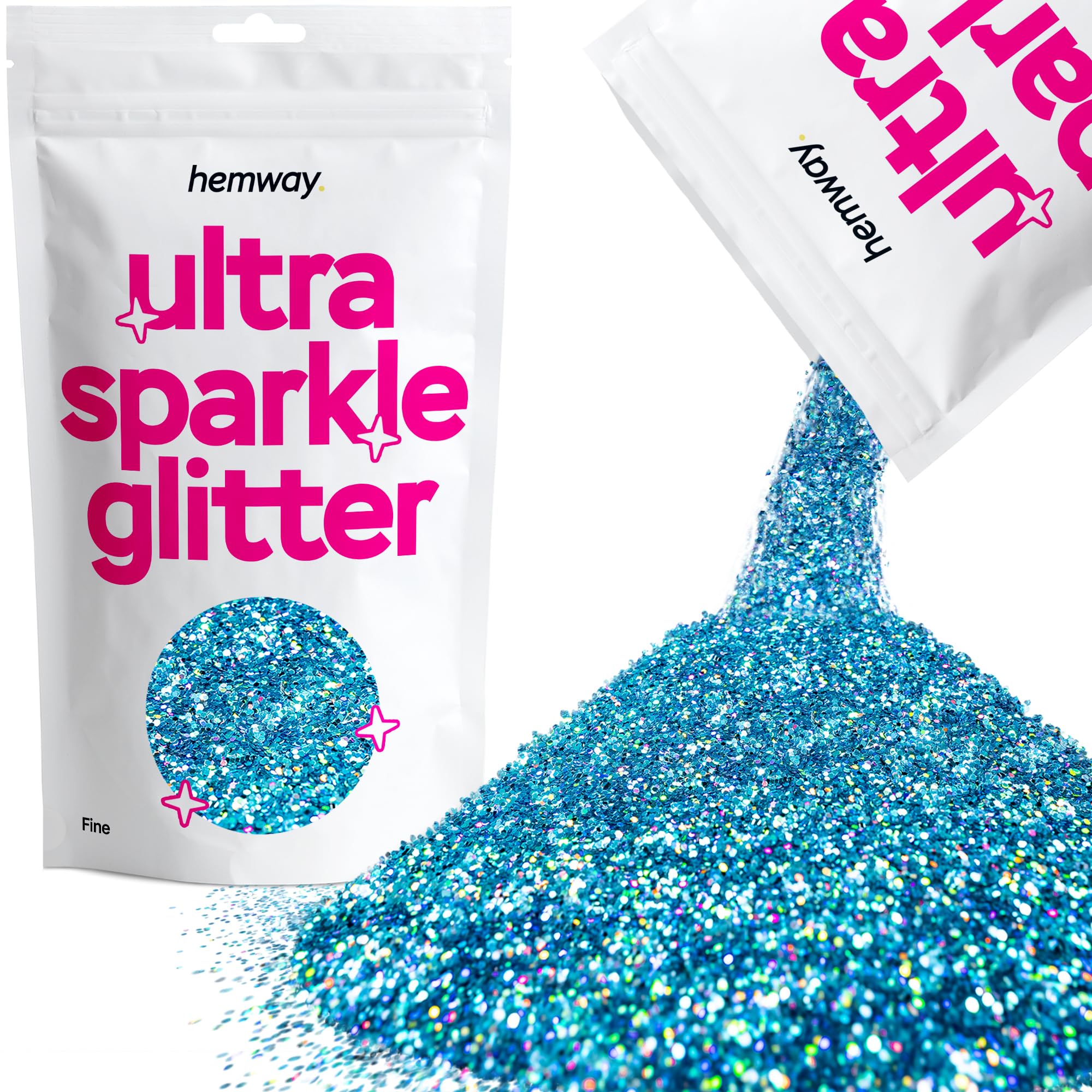 Hemway Ultra Sparkle Glitter Ocean Blue Holographic 100g Fine | Glitter for Arts & Craft, Makeup, Nail Art, Crafting, Card Making, Sparkle Decoration