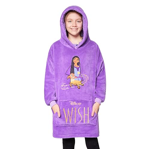 Disney Stitch Fleece Hoodie Blanket for Kids and Teenagers - One Size Fluffy Oversized Hoodie - Stitch Gifts (Purple Wish)