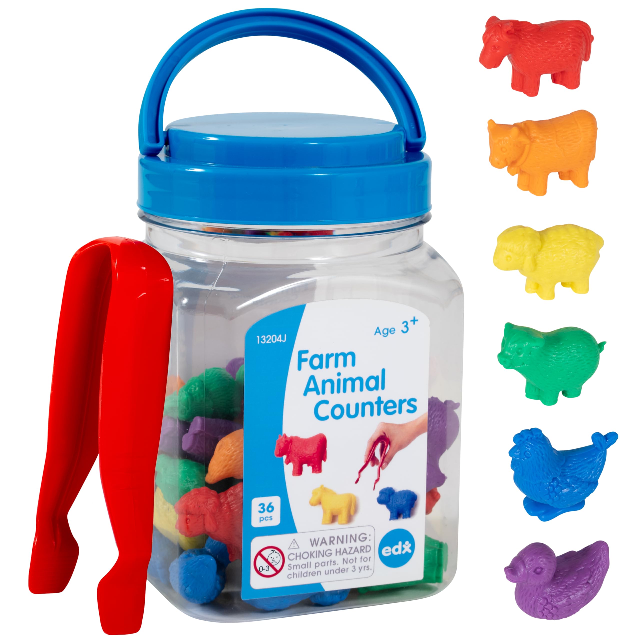 edxeducation 75182 Farm Animal Counters - Mini Jar Set of 36 - Learn Counting, Colors, Sorting and Sequencing - Math Manipulative for Kids