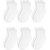 Sooneeya Baby Ruffle Socks - Toddler Girls Non-Slip Socks with Grips - Indoor Soft Cotton Frilly Ankle Sock