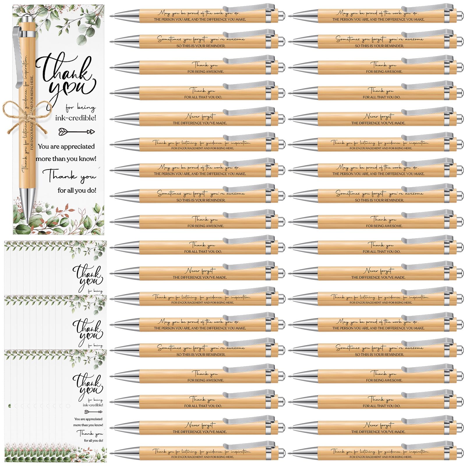 Sinmoe 30 Set Employee Appreciation Gifts Pens Inspirational Ballpoint Pens with Motivational Card Thank You Gifts for Coworker Volunteer Staff Teacher Colleague