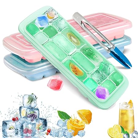 TedGem Eiswürfelform Silikon, 3 Stück Eiswürfelbehälter mit Deckel Eiswuerfel Form Eiswürfelformen 18-Fach BPA-frei and LFGB 
