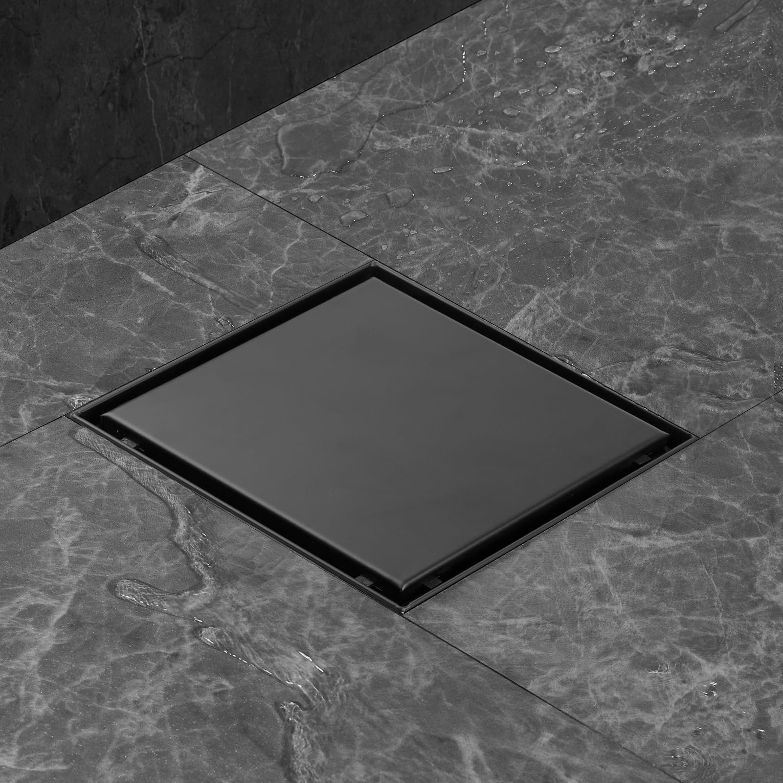 iYueMps Square Shower Drain 150mm x 150mm/5.9x5.9 inch Stainless Steel Square Floor Drain Premium Black 2in1 Double-sided Tile Insert with Odor Stop and Hair Strainer
