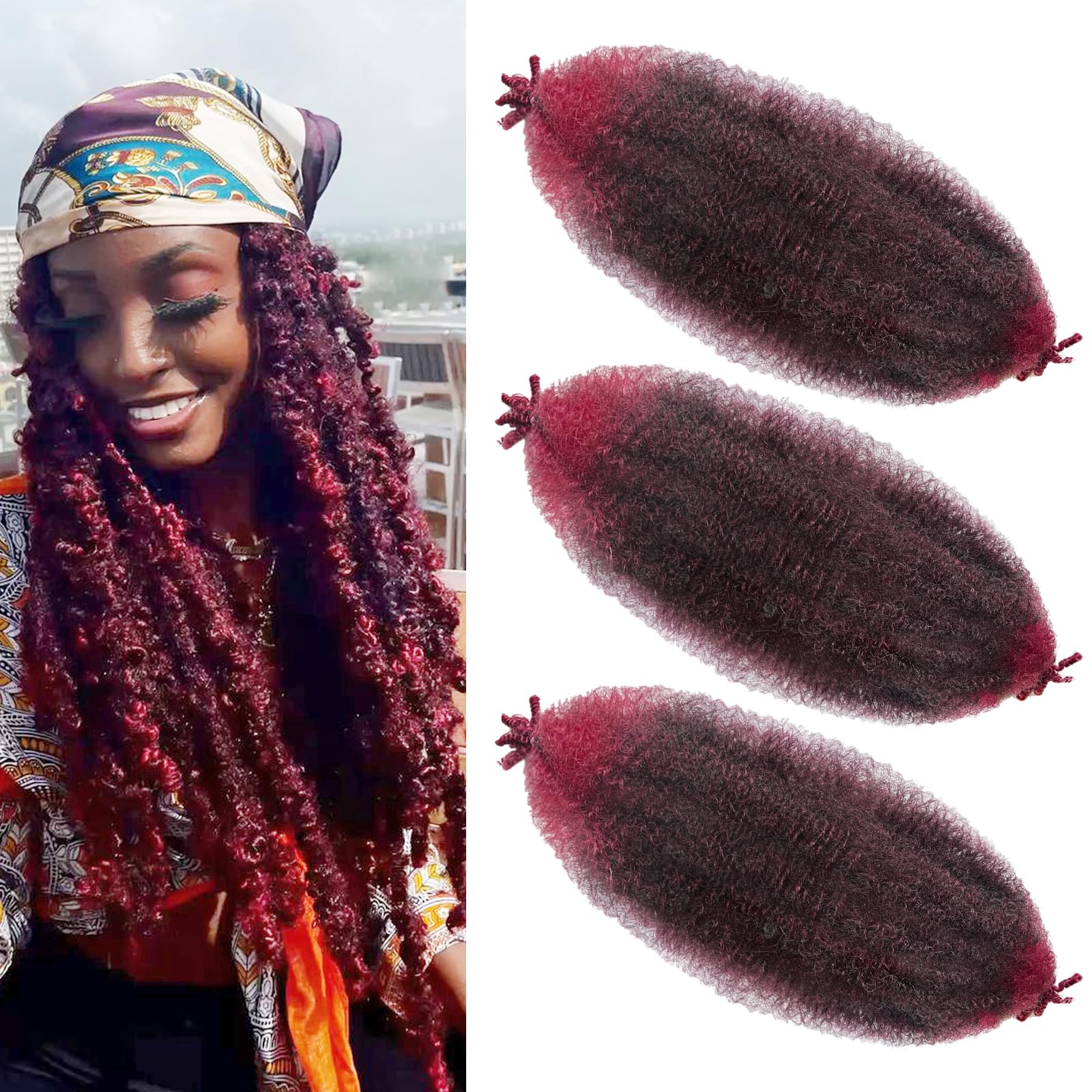 Springy Afro Hair Pre-Fluffed Marley Twist Braiding Spring for Wrapping (1B-Bug, 24 inch(Pack of 3))