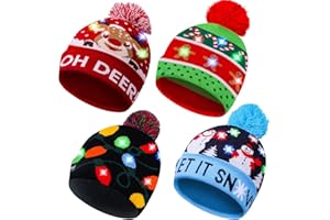 MGparty 4 Pack Christmas Hats Xmas LED Light Up Beanie Knit Hat Winter Snow Cap Christmas Party Favors for Adults and Kids
