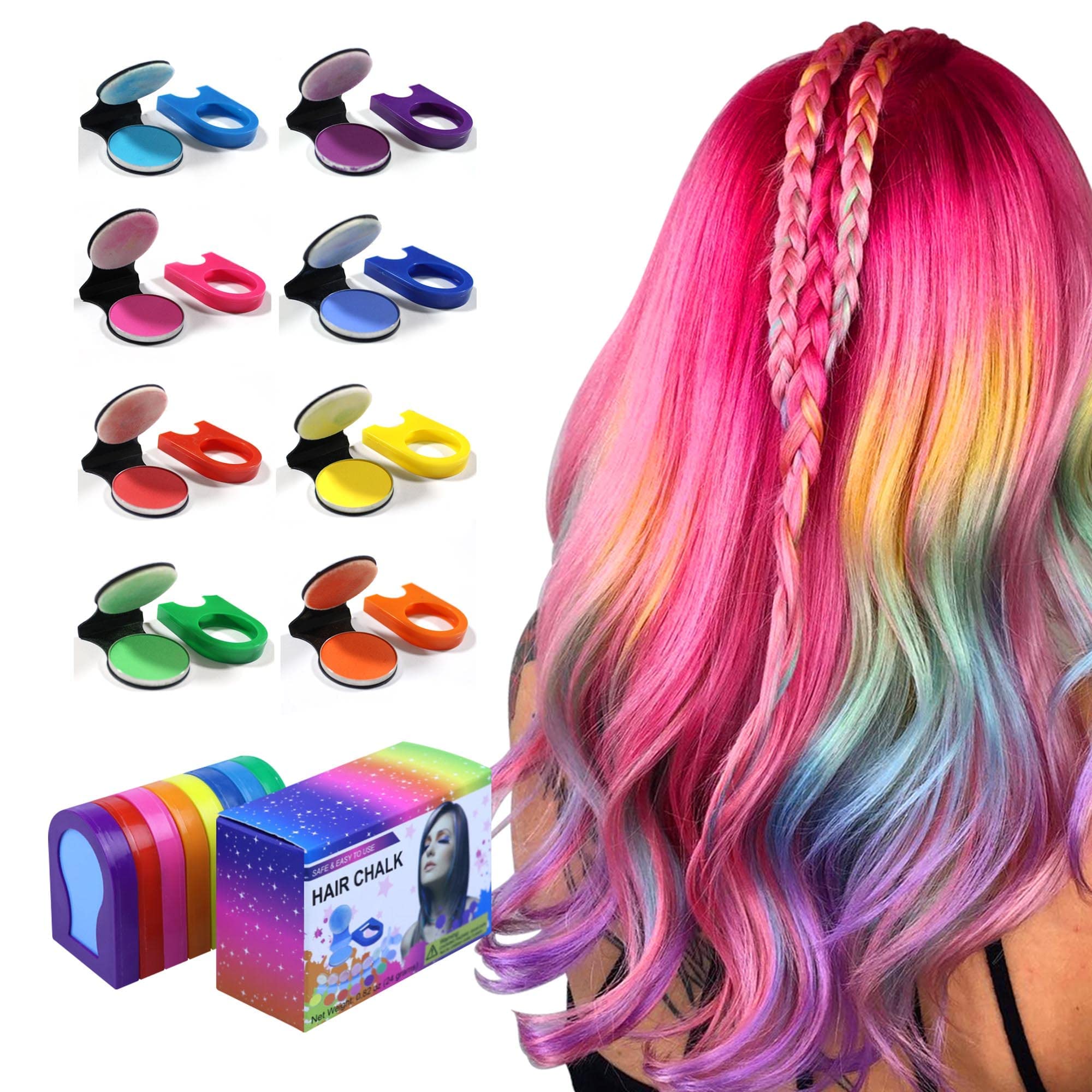 8PCS Pinkiou Hair Chalk for Girls, Temporary Bright Hair Dye for Girls Women Gifts Washable Hair Chalk for Halloween,Christmas,Makeup,Birthday Party
