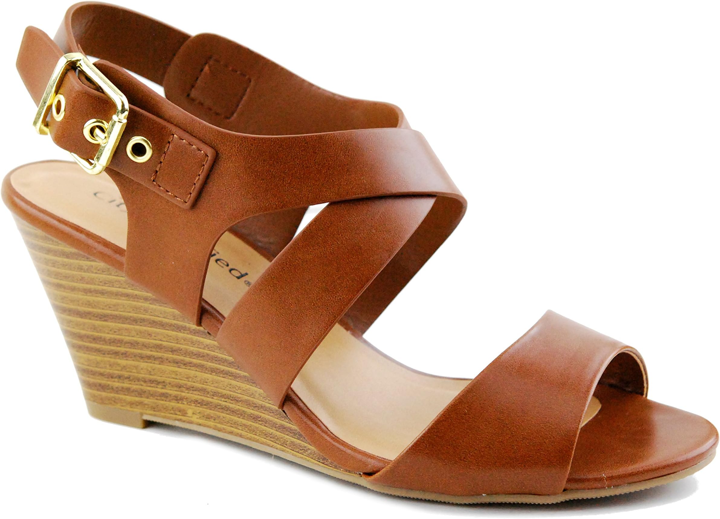 Delicious Anina-S Womens Wedge Heels Open Toe Strappy Sandals Ankle Straps High Heel Open Toe New