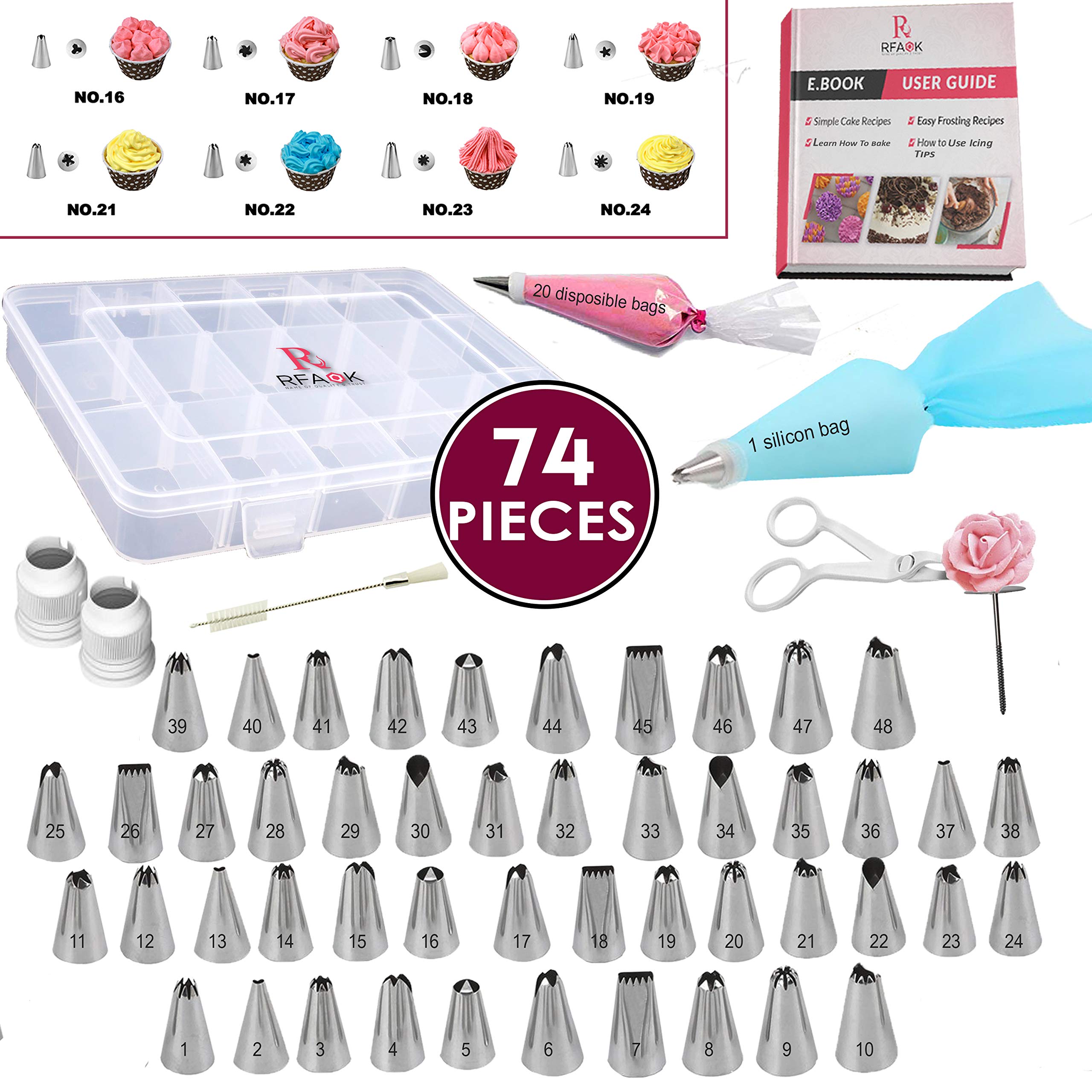 74PCs Piping Bags and Tips Set48 Numbered Piping Tips & Pastry Bags