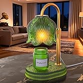 Flower Candle Warmer Lamp, Timer &amp; 4-Level Dimmer, Adjustable Height | Flameless Electric Wax Warmer for Jar Candles, Includes 2 Bulbs, Green, Home Decor Gift for Mom &amp; Women, Housewarming