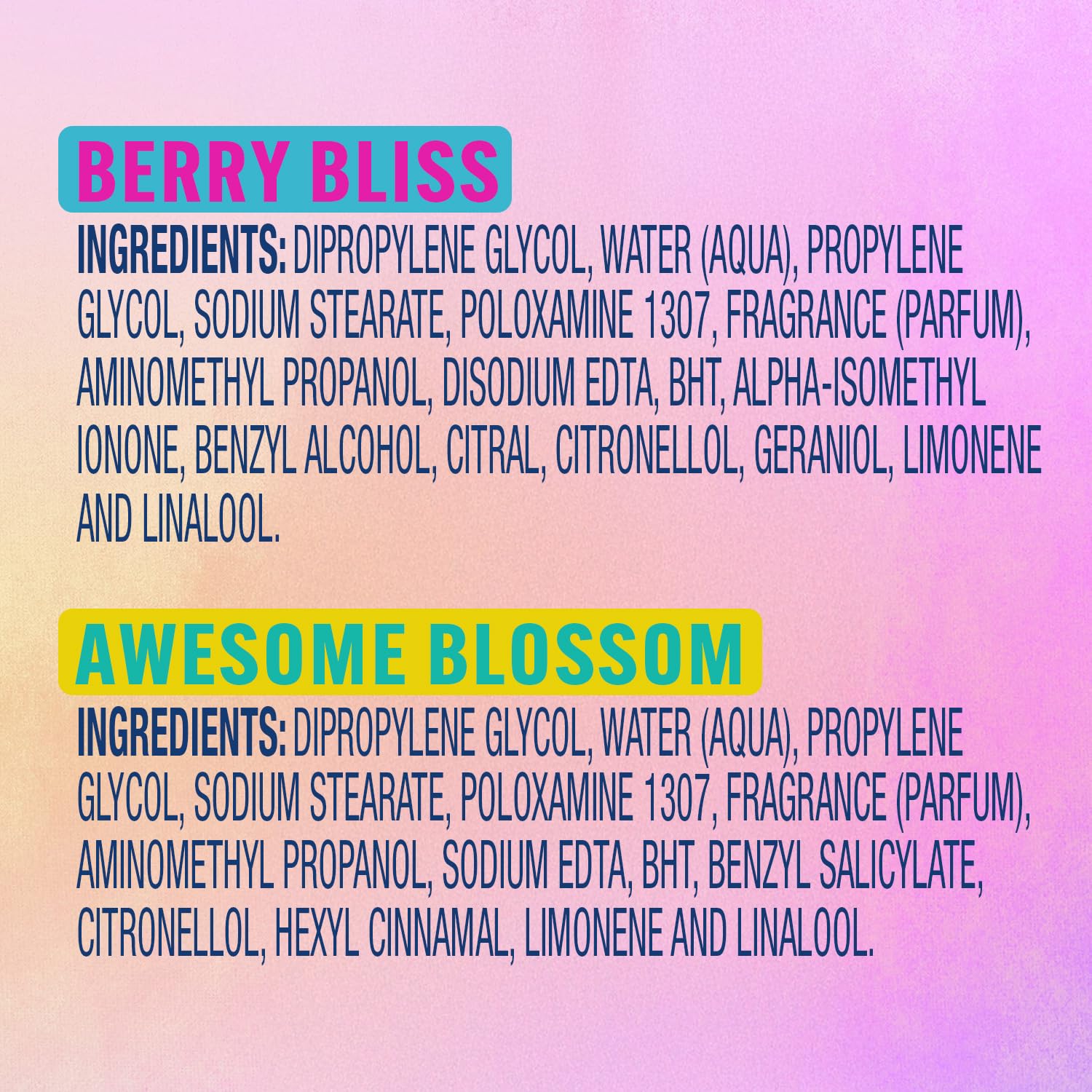 Suave Aluminum-Free Deodorant, Kids & Teen Girls – Fresh Vibes Berry Bliss & Awesome Blossom, 48H Protection, 1.2 Oz Ea