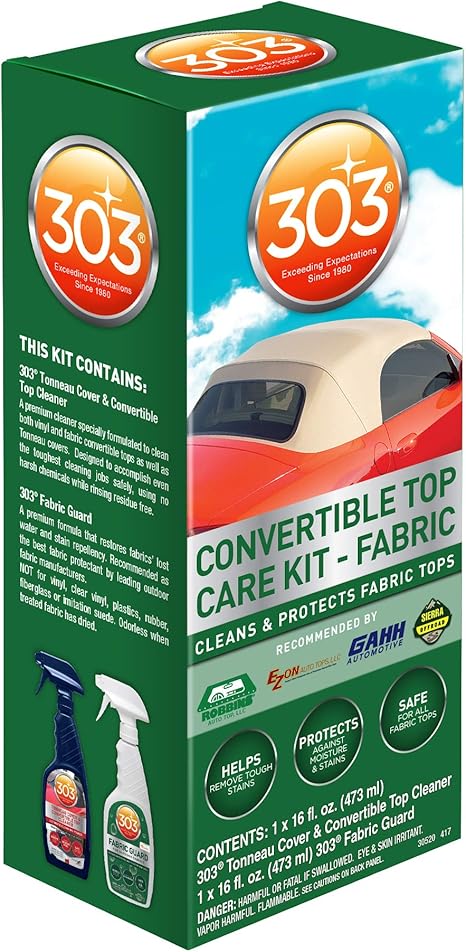 Amazon Com 303 30520 Convertible Fabric Top Cleaning And Care Kit Cleans And Protects Fabric Tops Includes 303 Tonneau Cover And Convertible Top Cleaner 303 Fabric Guard Automotive
