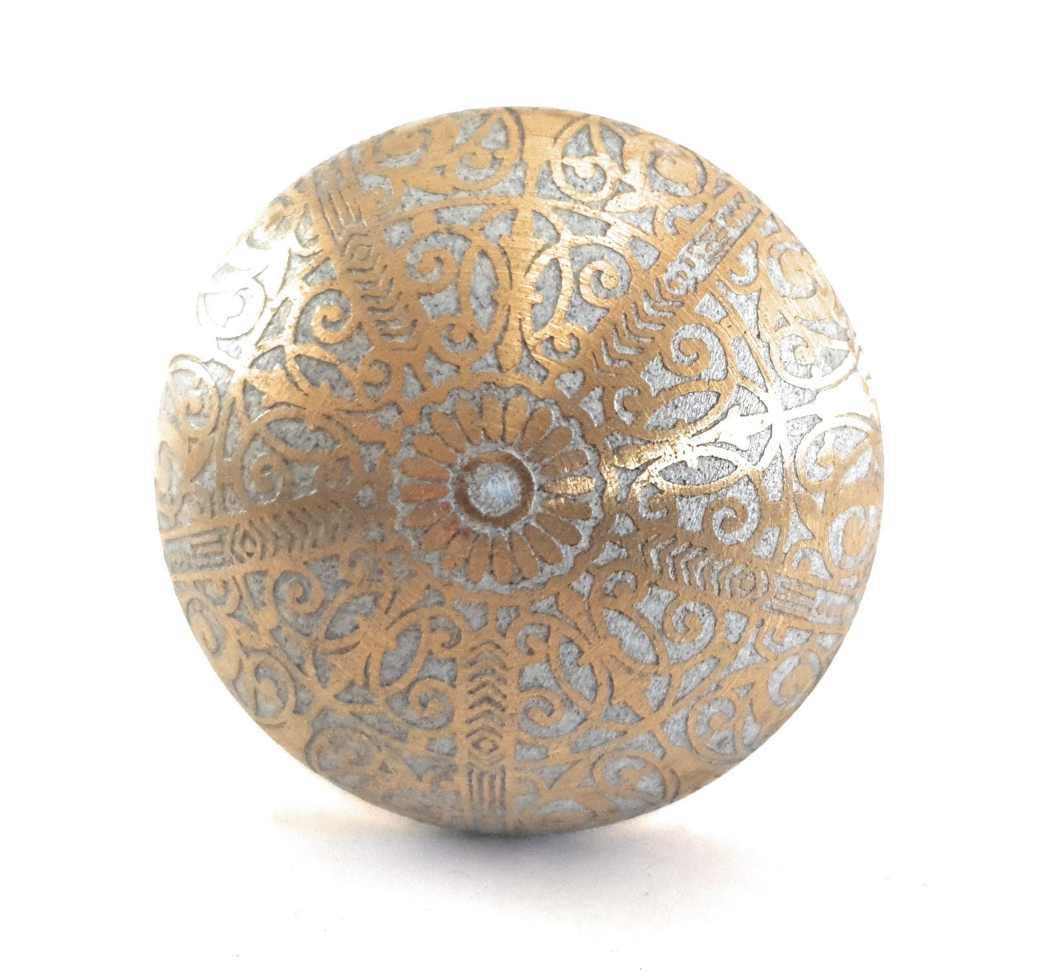 French Furniture Fittings Set of 6 Brass Knobs Kitchen Cabinet pulls for Cupboard Doors, Drawer Handles - White Brass Pattern Design - Easy Install Vintage Shabby Chic 38mm Diameter - Round