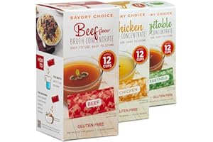 SAVORY CHOICE Beef, Chicken and Vegetable Broth Concentrate, 3 Boxes of 12 Packets/Flavour (12g, 12g, 9.6g) - Gluten-Free, Diary-Free Broth Concentrate