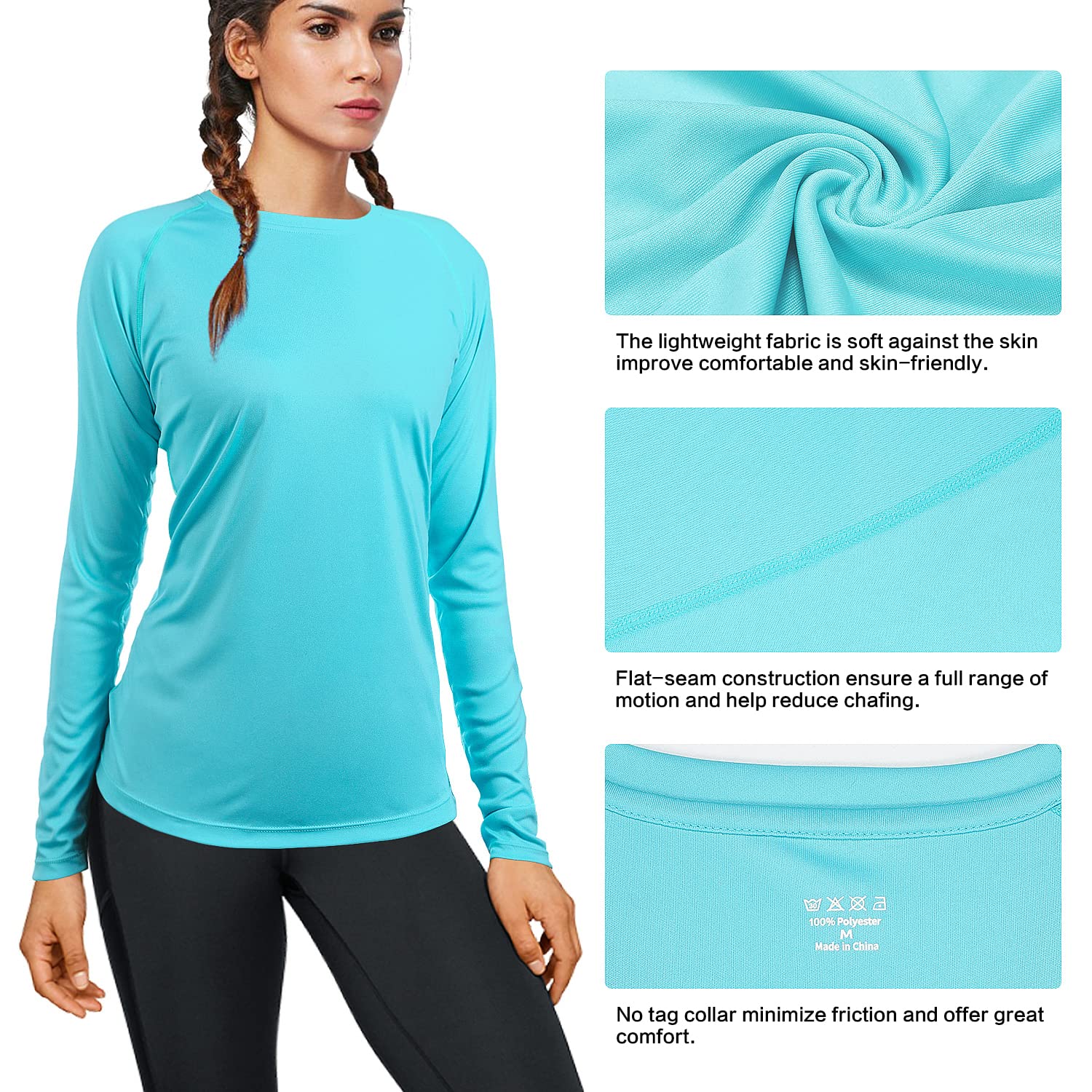 isnowood Women's Sun Protection Long Sleeve Shirts, UPF 50+ UV Rash Guard Swim Shirt, Workout Hiking Running Athletic Tops