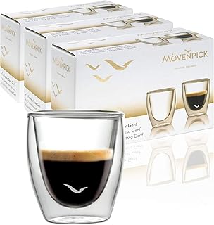 Mövenpick 6 x Espressogläser Doppelwandig 60 ml - Espresso Tassen ohne Griff Doppelwandige Espresso Gläser - Spülmaschinenfest auch für Tee geeignet
