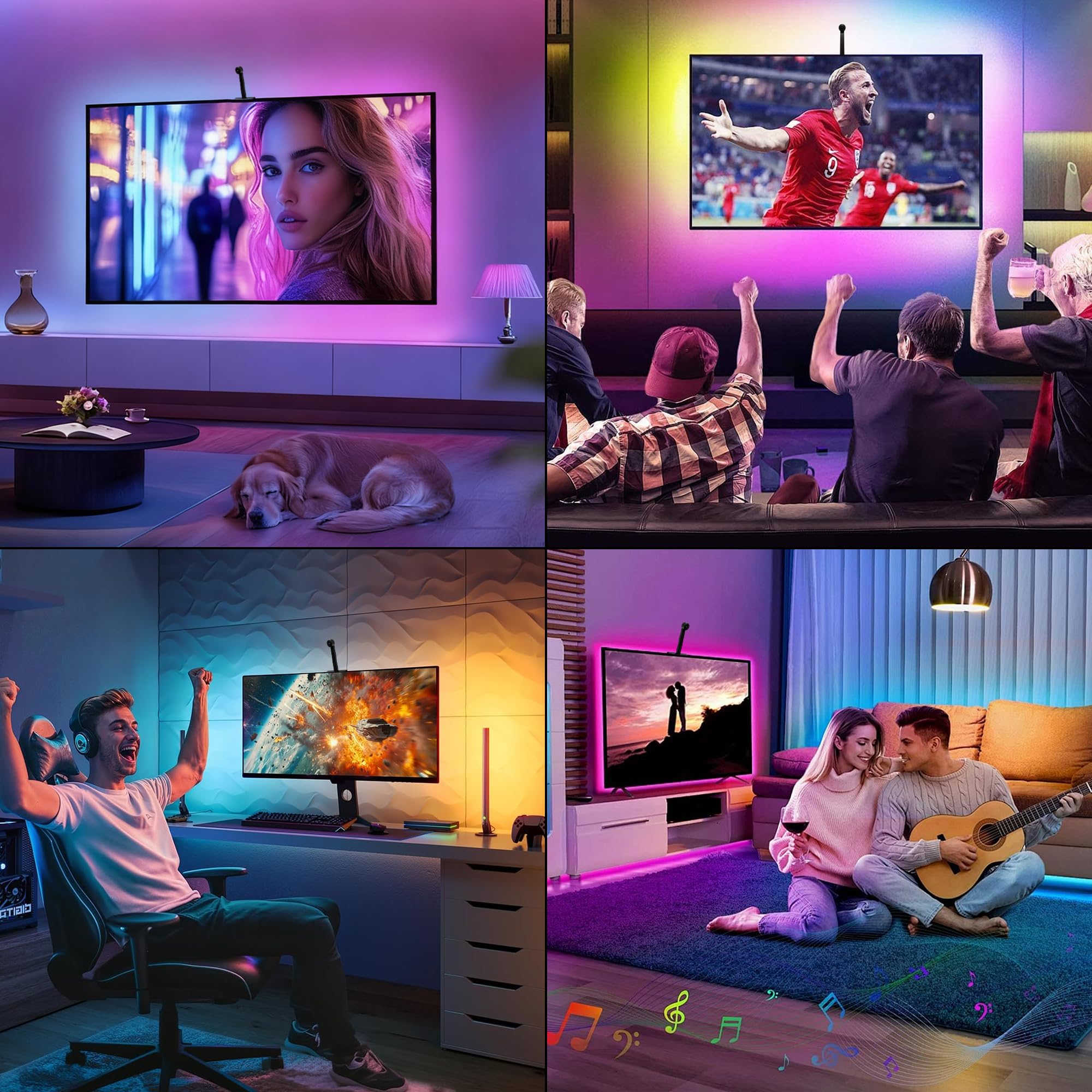 GHPFLOXQY LED Streifen 16.4 Fuß schneidbar mit TV-Hintergrundbeleuchtung und Bildschirmsynchronisation für 75-85 Zoll Fernseher & PC-Monitor Musik- und Game-Sync farbwechselnde Beleuchtung 6
