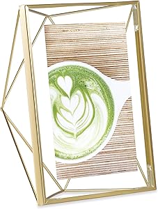 Umbra Prisma Picture Frame, 5 x 7 Photo Display for Desk or Wall, Brass