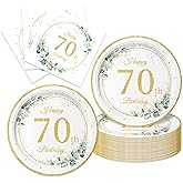 40Pcs Sege Greenery 70th Birthday Decorations for Her Him Eucalyptus-themed Plates and Napkins Set Party Supplies Disposable Sage Tableware for Men Women Happy 70th Birthday Decorations