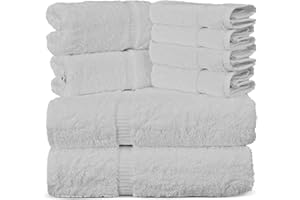 Towel Bazaar Premium Cotton Super Soft and Absorbent Turkish Towels (8-Piece Towel Set, White)