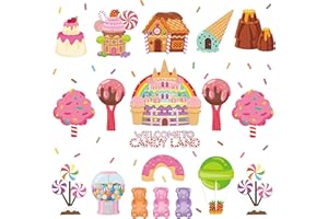 B1ykin 50Pcs Candyland Classroom Bulletin Board Decorations Set Welcome to Candy Land Ice Cream Donut Round Lollipop Cutouts Kids Sweet Birthday Themed Party Supplies Photo Props for Inside Wall