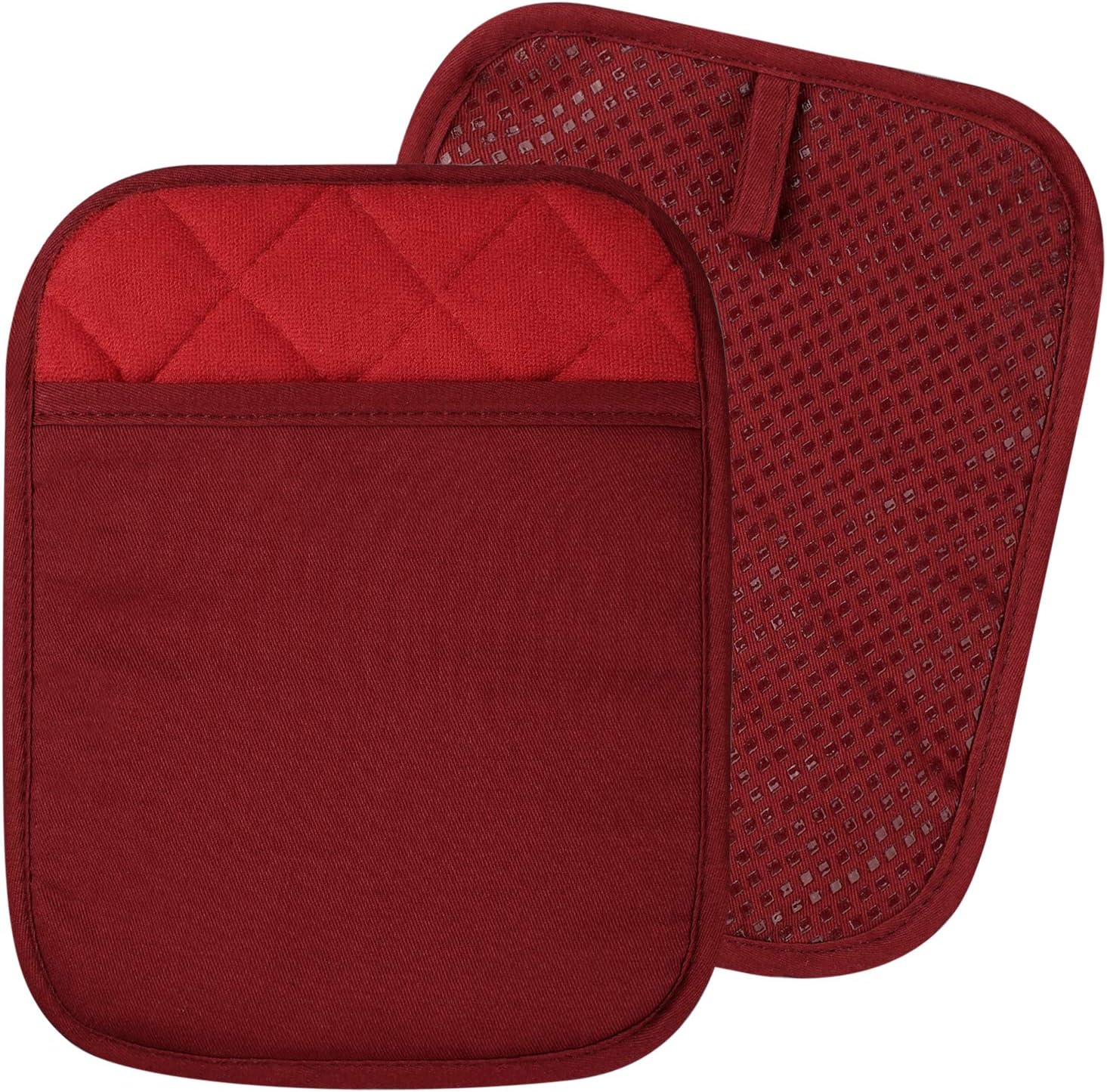 100% Cotton with Silicone Kitchen Everyday Basic Pot Holder Heat Resistant Coaster Potholder Oven Mitts with Pocket for Cooking and Baking Set of 2 Grey: Home & Kitchen