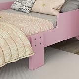 ZONEKIZ Toddler Bed Frame Cat Design Pink Bed with Guardrails for 3-6 Years view 9