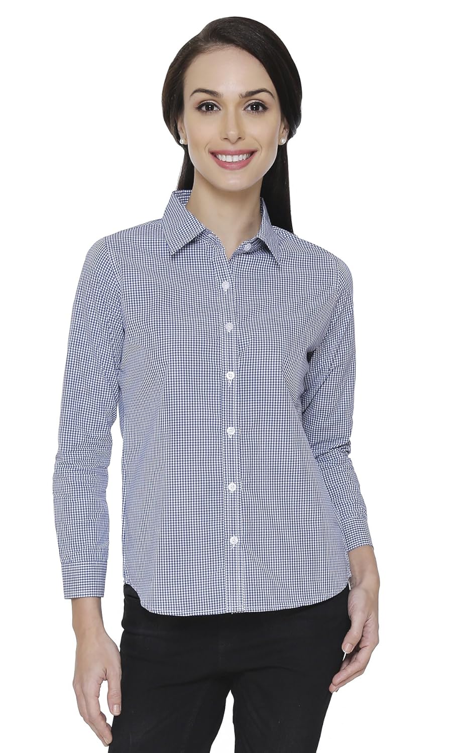 the cotton company women's checkered shirt - white & blue