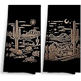 Sviojuce Black Boho Western Cactus Kitchen Towels Decorative 16x24 Set of 2, Desert Dish Towels Cloths Dishcloths Tea Towel Gifts for Cowboy Cowgirl, Southwestern Bathroom Kitchen Hand Towel Decor