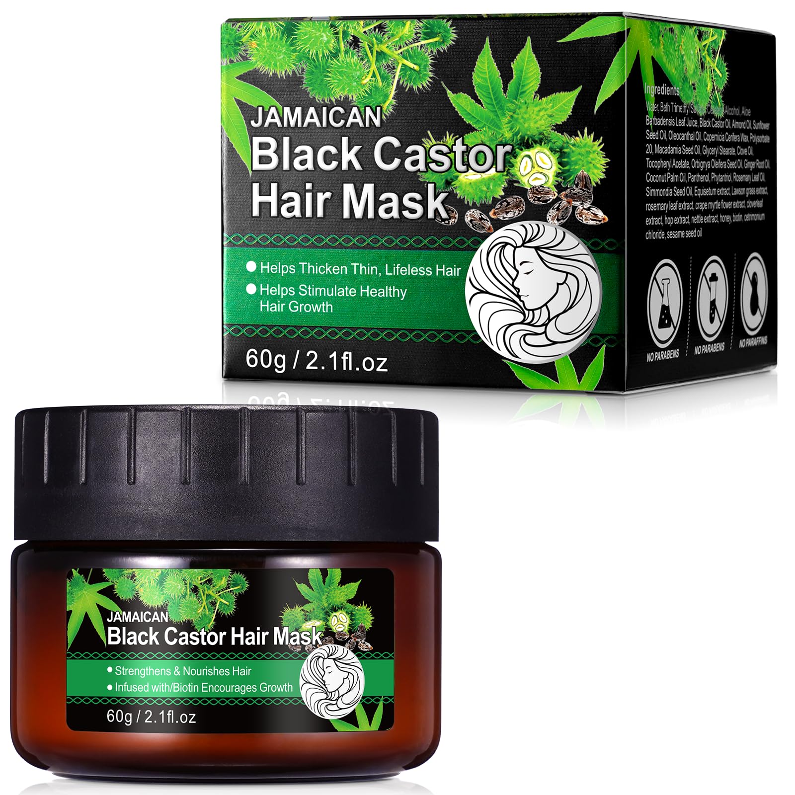 Baston Hair Mask, Hair Oil, Based on Jamaican Black Castor Oil, Repair and Protective Mask for Damaged and Broken Hair, Keratin Protection (60 g-Mask)