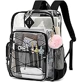 Lrenagao Clear Backpack for School Girls Women, Boys Kids Heavy Duty PVC Transparent Backpacks See Through Clear Bookbags Black