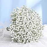 Elyum Babys Breath Artificial Flowers, 12 Pcs Long Stem Baby Breath Flowers Artificial Bulk, Real Touch White Fake Babys Breath Gypsophila for Wedding Bouquet Floral Arrangement Home Decor