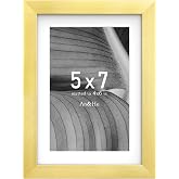 An&amp;He 5x7 Picture Frame, Gold Photo Frame for Tabletop and Wall Display, Minimalist Design, Set of 1