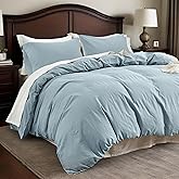 QKTE Flax Linen Duvet Cover King Size, 3PCS Natural French Linen Cotton Duvet Cover Set-1 Duvet Cover & 2 Pillowcases, Soft Breathable Comfy Linen Blend Bedding Set (Dusty Blue, 104" x 92")