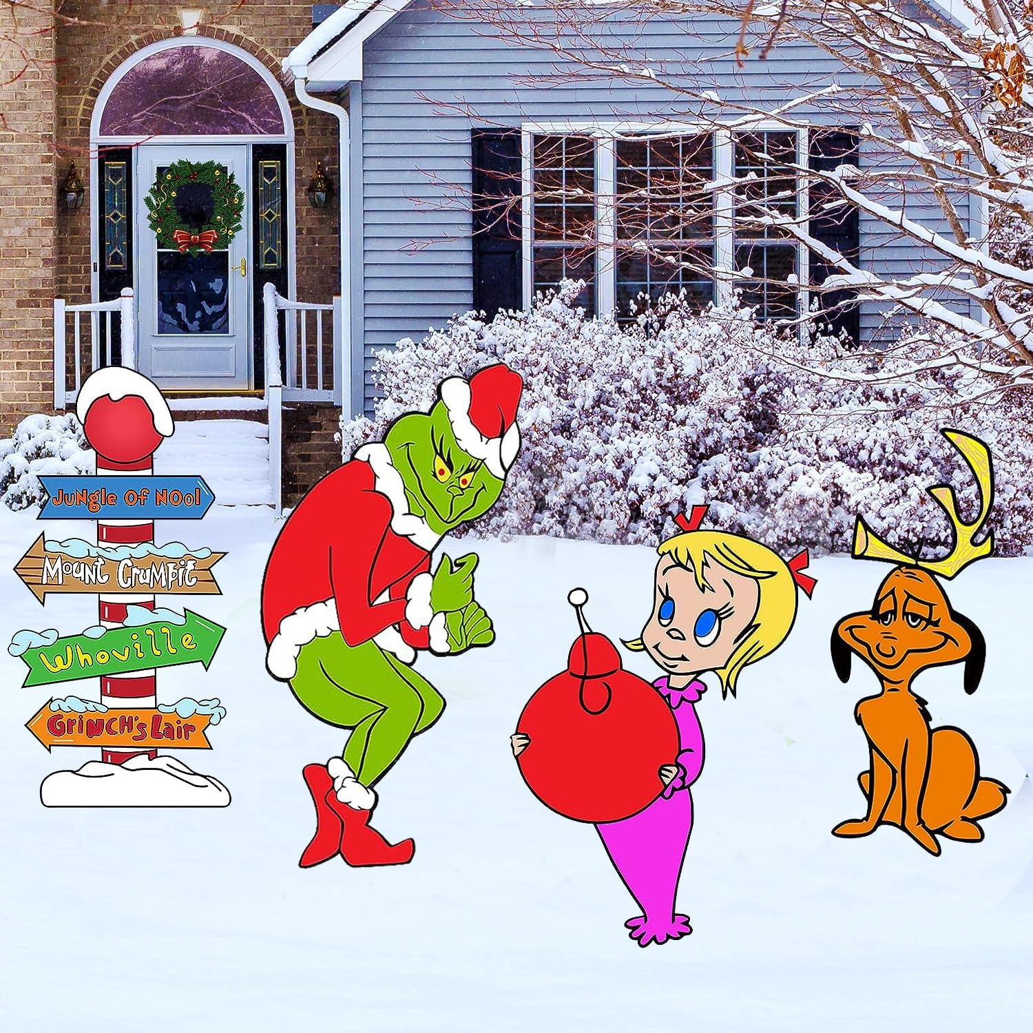 Yard Signs - Christmas Grinch Decorations, 4PCS Yard Signs 24 Inch Extra Large Grinch Stealing Christmas Decor, Grinch Cindy Max Whoville Sign for Xmas Lawn Yard Outdoor Indoor Decoration