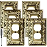Antique Brass Duplex Outlet Cover Paisley Pattern Decorative Wall Plates for Electrical Outlet, Metal Switch Plates and Receptacle Cover for Kitchen Bathroom (1 Gang Duplex Outlet-6 Pack)