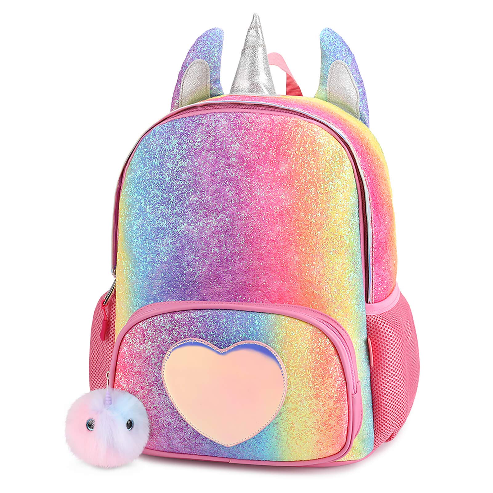 mibasies Girls Backpack for Kids, Unicorn Backpack for Girls, Glitter Rainbow Elementary School Backpack（Multicolor）