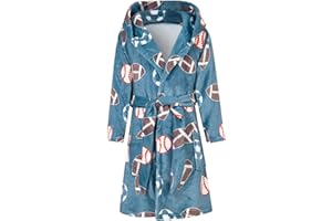 Funnycokid Boys Robe Kids Hooded Fleece Bathrobe Flannel Pajamas Soft Sleepwear 7-14 Years