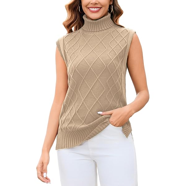 Women's 100% Merino Wool Mock Neck Sweater Vest - Sleeveless Turtleneck, Slim Fit