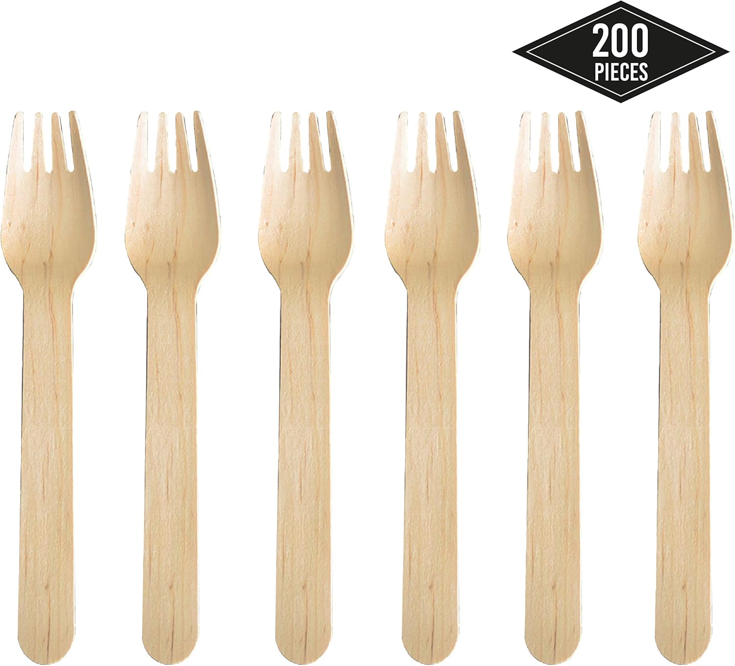200 Premium Wooden Forks Cutlery Set Disposable Eco Friendly