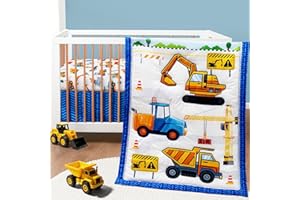 3 Piece Baby Boy Crib Bedding Set Construction Theme Baby Comforter Set for Crib Nursery Bed Set Decor with Fitted Crib Sheet