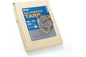GUARD SHIELD Beige Tarp Heavy Duty Waterproof 10x12 Feet Outdoor Poly Tarps Cover Thick UV Resistant Canopy Tarpaulin with Grommets 10mil