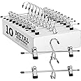 Zober Metal Skirt Hangers - Pack of 10 Pants Hangers with Clips - Multi Stackable Space Saving Hangers - Adjustable Clip for 
