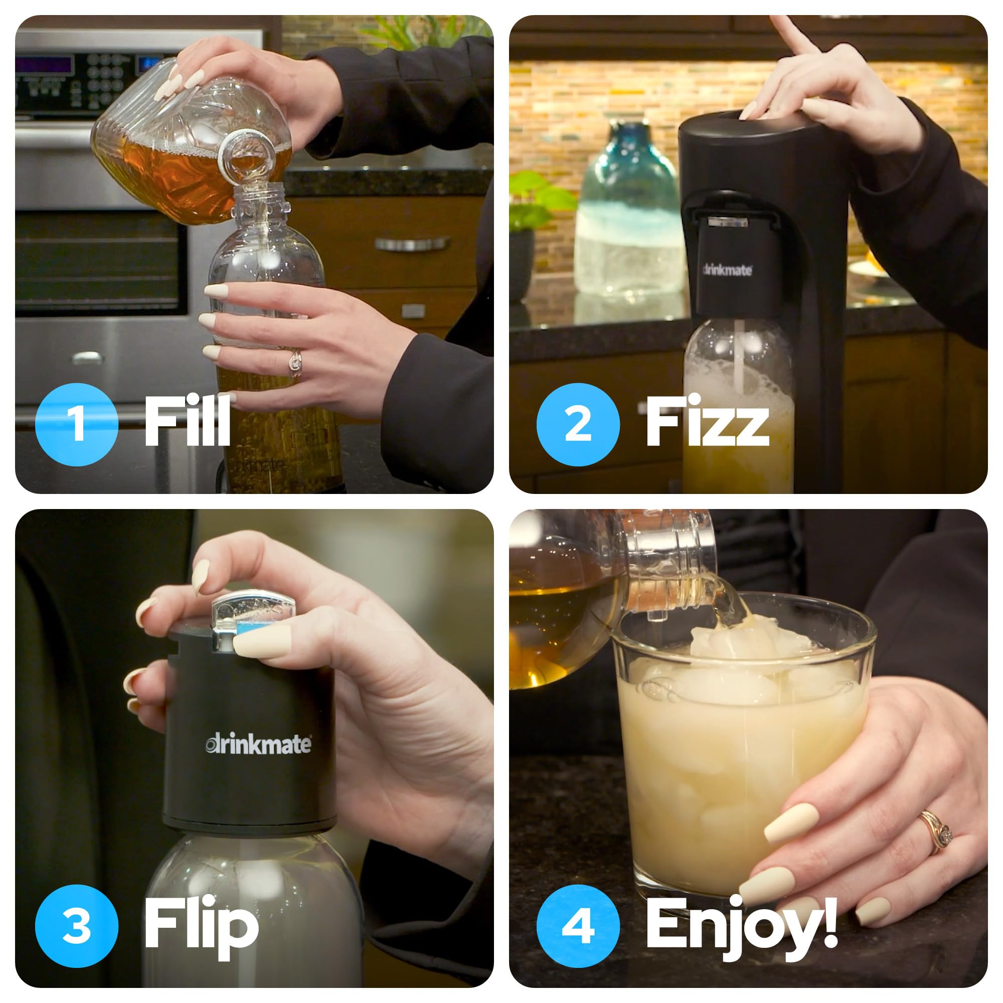 Drinkmate OmniFizz Sparkling Water and Soda Maker, Carbonates Any Drink, CO2 Cylinder Not Included (Matte Black)