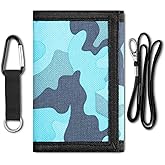 Kids Wallet for Boys with Lanyard, Little Boys Wallet for Kids Ages 4-5-6-7-8-9-10-12, Camo Camouflage Youth Wallets with Strap, Tri Fold Child Childrens Neck Wallets for Birthday Christmas Gift