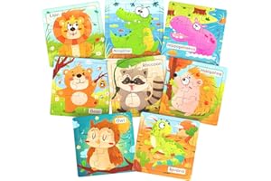 Zeoddler Wooden Puzzles for Toddlers, 8 Pack Animal Jigsaw Puzzles for Kids3-5, 9 Pieces Preschool Learning Activities, Learning & Educational Toys, Gift for Boys, Girls