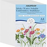 AYSOW 24PCS Sticky Water Soluble Embroidery Stabilizer Sheets - 8.3"x11.7" Non-Toxic, Strong Adhesion, Easy Design Transfer - Perfect for Machine & Hand Embroidery, Cross Stitch, and Quilting