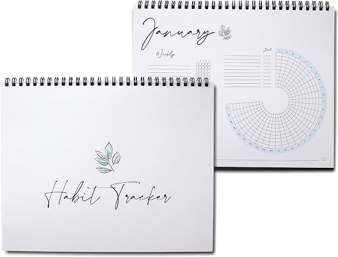 Bliss Collections Habit Tracker Notepad - Botanical Floral 12 Month Goal Journal 6x9
