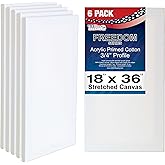 U.S. Art Supply 18 x 36 inch Stretched Canvas 12-Ounce Triple Primed, 6-Pack - Professional Artist Quality White Blank 3/4" Profile, 100% Cotton, Heavy-Weight Gesso - Acrylic Pouring, Oil Painting