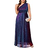 TIARALY Plus Size Formal One-Shoulder Maxi Dress Sparkly Sleeveless A-Line Prom Evening Gown Cocktail Gala Wedding Guest